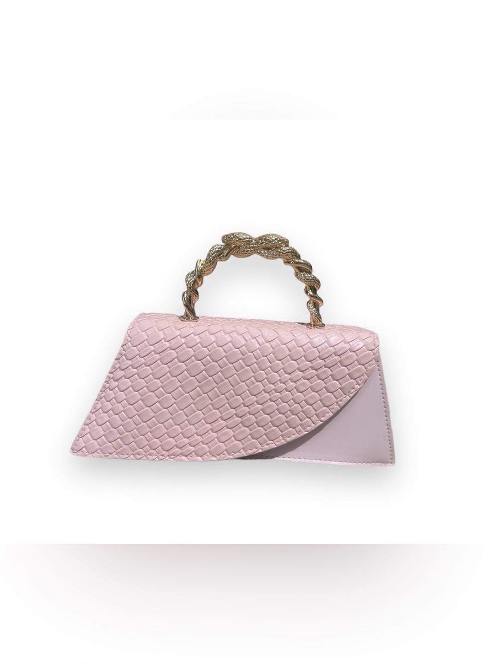 Elegant Pink Snakeskin Texture Handle Bag with Gold Twist Snake Handle